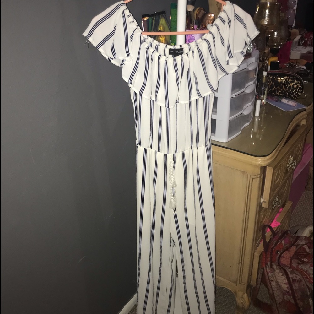 A white and blue romper